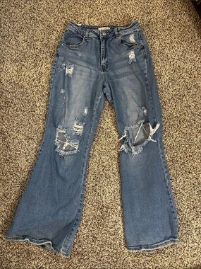 Almost Famous Distressed Flare Jeans - Blue